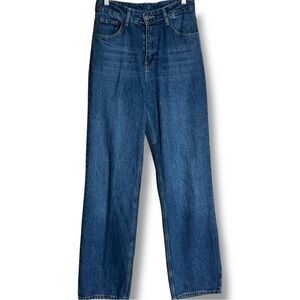 Dark Blue Denim High Waisted Classic Straight Leg Women's Jeans